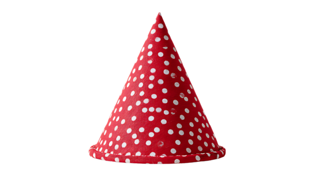 Red party hat with white polka dots isolated on transparent background for celebrations - Powered by Adobe