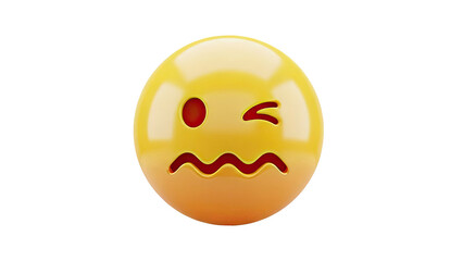 Fototapeta premium 3D Worried yellow emoji face with winking eye on transparent background