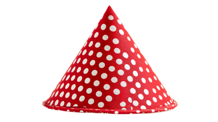 Red party hat with white polka dots isolated on transparent background for celebrations