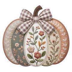 Neutral Fabric Pumpkin with Lace and Floral Details