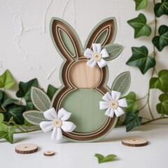 Rustic Easter Bunny Wooden Decor with Floral Accents