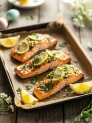 Rustic Baked Salmon with Herbs for Easter Table