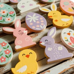 Rustic Wooden Easter Cutouts with Rabbits and Chicks