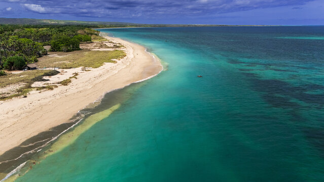 Beautiful beach on the east side of Sumba Island, its white sand and big ocean waves become a unique attraction when viewed from the air