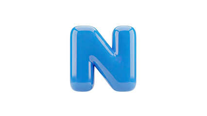 3D Blue letter N, glossy and rounded on transparent background
