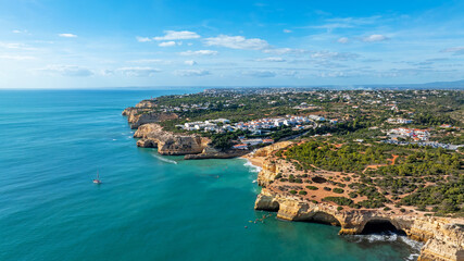 Obraz premium Aerial from the famous caves from Benagi in the Algarve Portugal