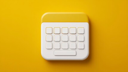 A 3D rendered calendar icon with a yellow top and white body, displayed against a vibrant yellow background, symbolizing time