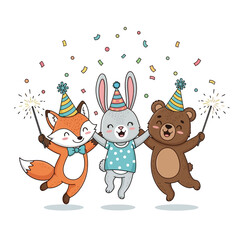 Fototapeta premium Festive Animals Celebrating with Sparklers and Confetti.