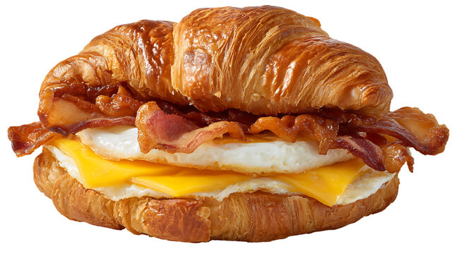 Croissant sandwich with bacon egg and cheese on a transparent background
