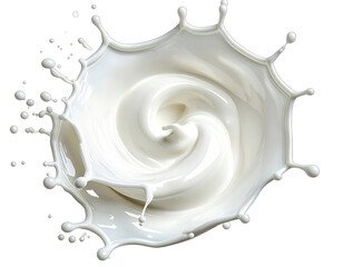 A high-angle, isolated shot of white liquid forming a beautiful splash against a black backdrop
