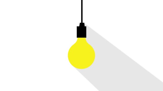 hanging yellow light bulb innovation creative think sign symbol logotype texture animation, Light bulb icon seamless loop abstract white background with shadow reveal video, solution idea clip footage