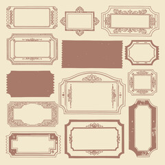 Obraz premium Vintage illustration collection featuring various ornate frames and decorative borders on a beige background