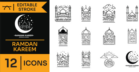A collection of 16 editable stroke icons for ramadan and islamic themes