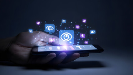 Minimalist digital privacy concept with smartphone and eye icons