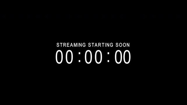 5 to 0 seconds, five second countdown with animated text streaming starting soon, 4k video on dark background
