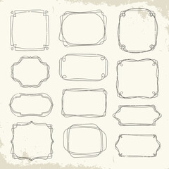 Obraz premium Hand-drawn labels and frames in various shapes on a textured background