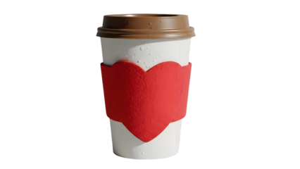 A white travel mug with a red heart design and brown lid