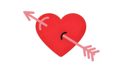 A red heart pierced by two pink arrows on a black background