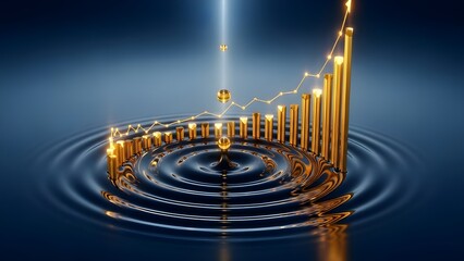 Abstract Visualization of Compounding Interest With Golden Droplet and Rising Graphs