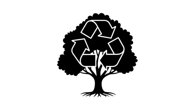 Recycling symbol integrated into a tree silhouette, representing environmental conservation and sustainability. - Powered by Adobe