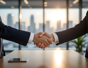 Business people shaking hands in office stock photo