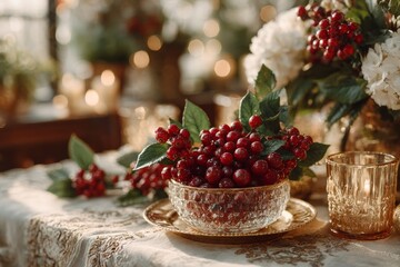 Colorful Christmas Composition with Seasonal Greenery