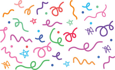 Colorful Confetti Doodle Squiggles and Star Sprinkles Background