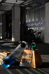 Can't Stop Won't Stop" Step Box with Weights and Blue Water Ball