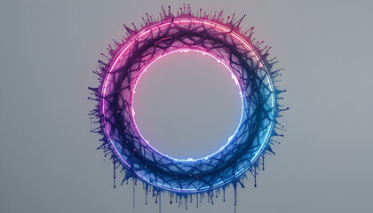 Vibrant neon circle with dynamic paint splatter effect