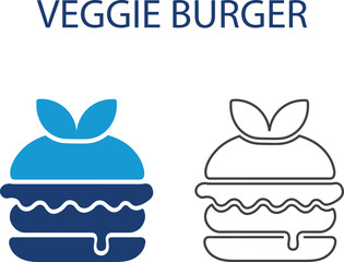 Veggie burger icons, line art, Solid Vector illustration 
