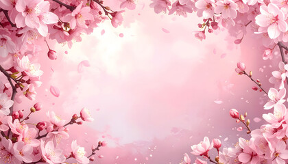Obraz premium Soft sakura floral background with pink petals and dreamy spring light