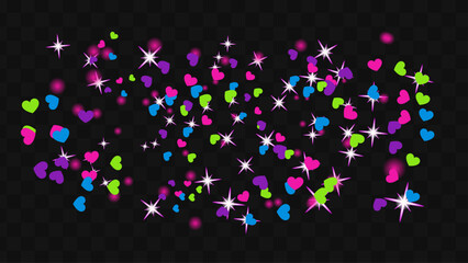Colorful Heart Sparkle Confetti Effect with Glowing Stars