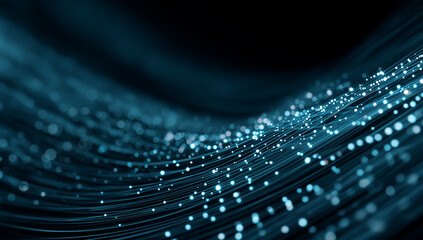 Abstract Blue Technological Wave Background with Futuristic Glowing Dots and Wavy Lines