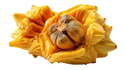 Jackfruit core and bright yellow flesh, exotic tropical fruit, juicy sweet snack, healthy food ingredient, transparent background