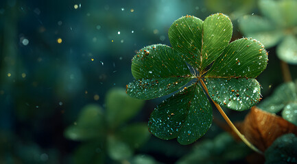 St Patrick's Day background featuring a shamrock on a green backdrop. Concept of luck and St. Patrick's Day, green background for Saint Patrick's day advertisement