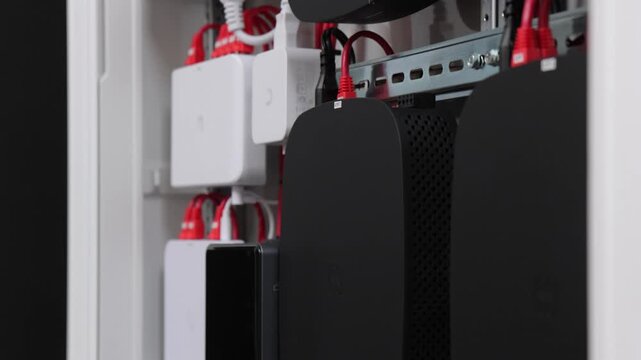 Electrical panel with Internet equipment and multimedia equipment. 