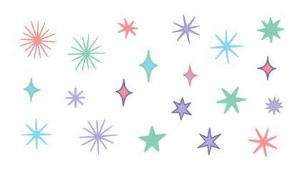 Sparkling Starry Night: A collection of vibrant, hand-drawn stars in various shapes and hues dance across a clean canvas. A whimsical illustration with a festive and celebratory tone.