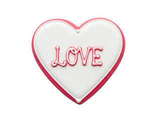 Red heart shaped cookie with love written on it