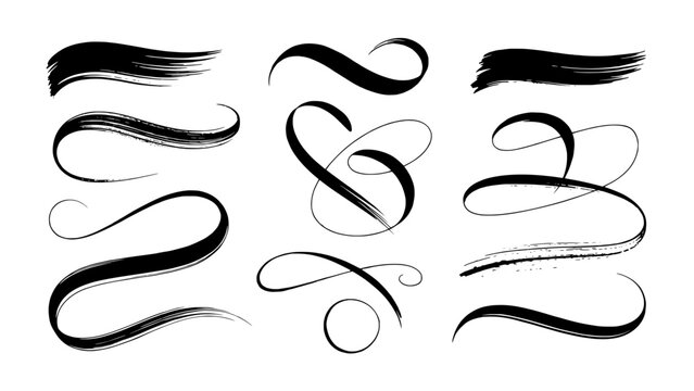 Set of decorative brush stroke swashes and ornamental curves (vector)