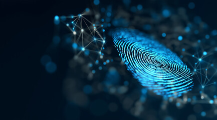 Fingerprint with Blue Digital Network Lines Representing Secure Identity Technology