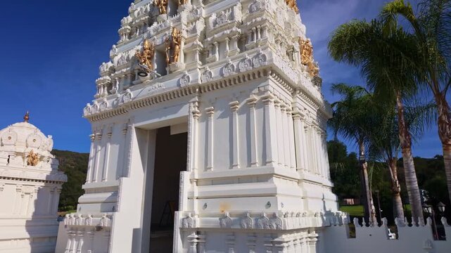 Scenic view of the Malibu Hindu Temple building set against hillside surroundings in Calabasas California