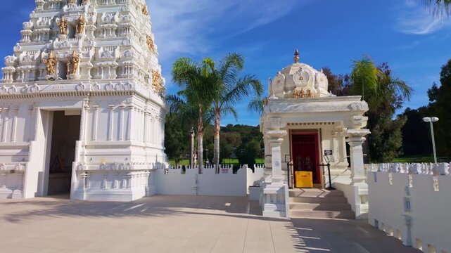 Scenic view of the Malibu Hindu Temple building set against hillside surroundings in Calabasas California
