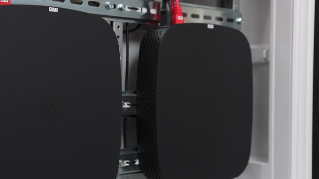 Electrical panel with Internet equipment and multimedia equipment. 