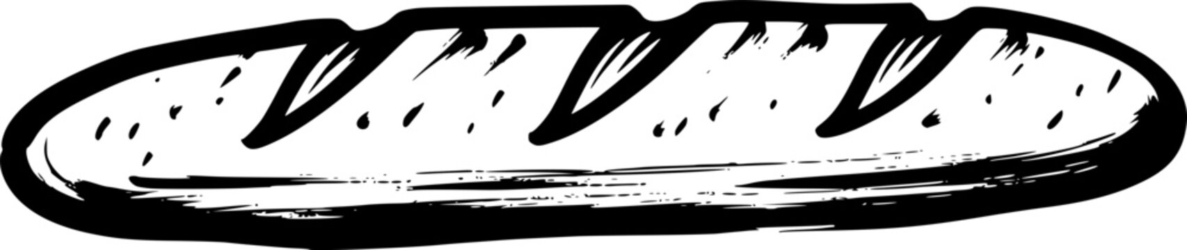 Minimalist Sumi-e Depiction of a Baguette with Brush Stroke Text
