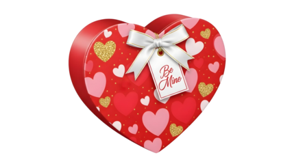 Red heart shaped gift box isolated on transparent background
