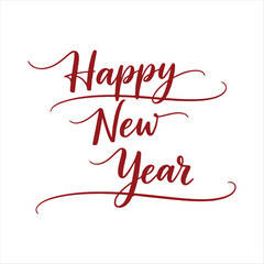 Happy New Year red gradient calligraphy with elegant triple swash, vector illustration on white background