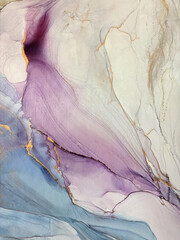 Abstract blue with pink hand made aquarelle background. Beautiful watercolor artwork made with gold and alcohol ink. Blue watercolor fluid art texture resembles marble, water, ocean, sea, air, flow.