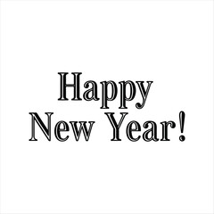 Happy New Year greeting text with outline font, vector illustration on white background 