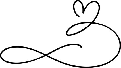 Infinity valentine heart symbol, hand drawn vector black line art depicting lasting eternal commitment love