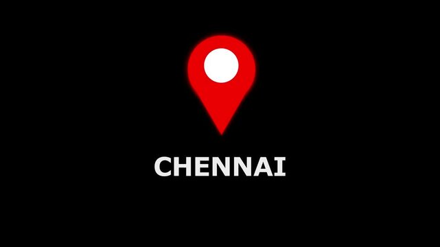 Location of the city of chennai the name of the place with the location has been displayed,  GPS location tracking icon location animation on background..